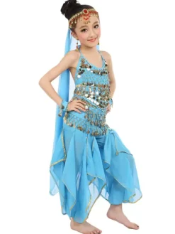 Belly Dance Costume Kids Yellow Chiffon Bollywood Indian Dancing Costumes