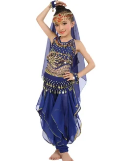 Belly Dance Costume Kids Yellow Chiffon Bollywood Indian Dancing Costumes