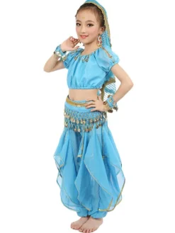 Belly Dance Costume Kids Yellow Chiffon Bollywood Indian Dancing Costumes