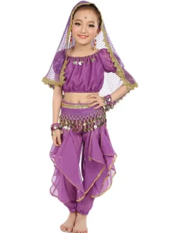 Belly Dance Costume Kids Yellow Chiffon Bollywood Indian Dancing Costumes