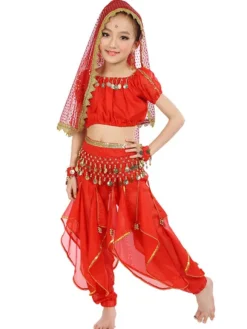 Belly Dance Costume Kids Yellow Chiffon Bollywood Indian Dancing Costumes