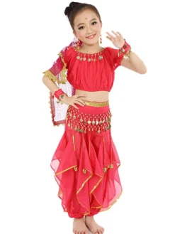 Belly Dance Costume Kids Yellow Chiffon Bollywood Indian Dancing Costumes