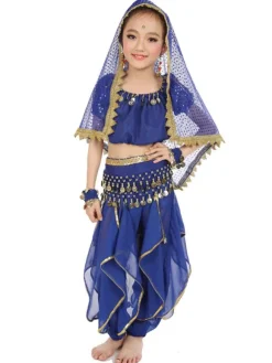 Belly Dance Costume Kids Yellow Chiffon Bollywood Indian Dancing Costumes