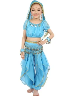 Belly Dance Costume Kids Yellow Chiffon Bollywood Indian Dancing Costumes