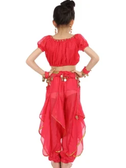 Belly Dance Costume Kids Yellow Chiffon Bollywood Indian Dancing Costumes