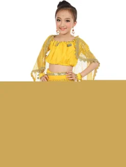 Belly Dance Costume Kids Yellow Chiffon Bollywood Indian Dancing Costumes
