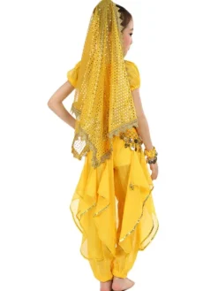 Belly Dance Costume Kids Yellow Chiffon Bollywood Indian Dancing Costumes