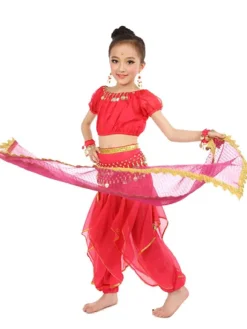 Belly Dance Costume Kids Yellow Chiffon Bollywood Indian Dancing Costumes