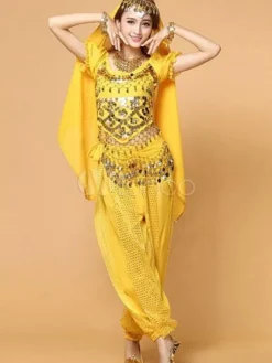 Belly Dance Costume Red Chiffon Top With Top And Pants Bollywood Dance Costume