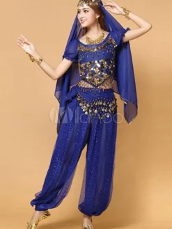 Belly Dance Costume Red Chiffon Top With Top And Pants Bollywood Dance Costume