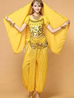 Belly Dance Costume Red Chiffon Top With Top And Pants Bollywood Dance Costume