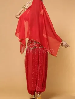 Belly Dance Costume Red Chiffon Top With Top And Pants Bollywood Dance Costume