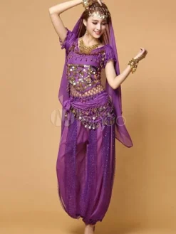 Belly Dance Costume Red Chiffon Top With Top And Pants Bollywood Dance Costume