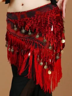 Belly Dance Costume Rose Red Polyester Bollywood Dancing Hip Scarf For Women
