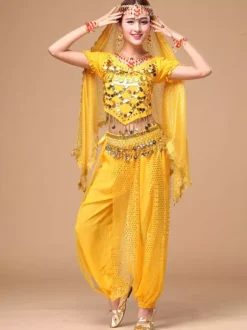 Belly Dance Costume Sparkle Blue Chiffon Bollywood Dance Dress for Women