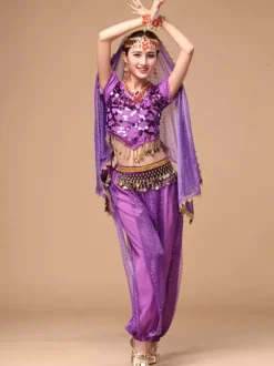 Belly Dance Costume Sparkle Blue Chiffon Bollywood Dance Dress for Women