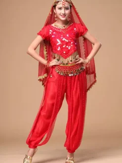Belly Dance Costume Sparkle Blue Chiffon Bollywood Dance Dress for Women