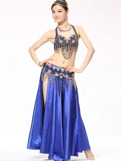 Belly Dance Costumes Royal Blue Satin Bollywood Dance Costume In 3 Piece Set