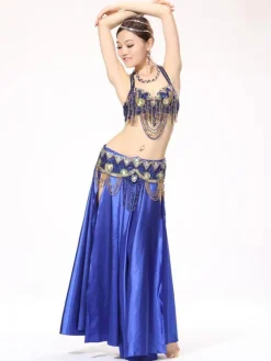 Belly Dance Costumes Royal Blue Satin Bollywood Dance Costume In 3 Piece Set