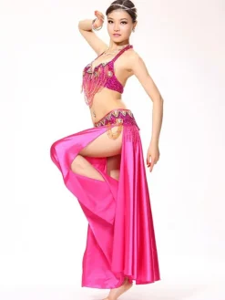 Belly Dance Costumes Royal Blue Satin Bollywood Dance Costume In 3 Piece Set