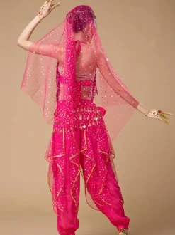Belly Dance Costumes Sequin Fringe Rose Polka Dot Belly Dancer Tulle Belly Dance Wear For Women