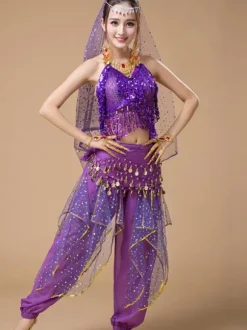 Belly Dance Costumes Sequin Fringe Rose Polka Dot Belly Dancer Tulle Belly Dance Wear For Women