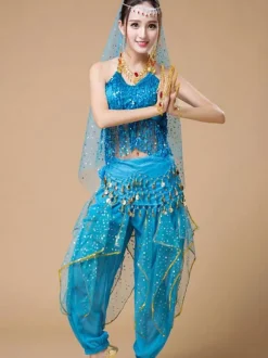 Belly Dance Costumes Sequin Fringe Rose Polka Dot Belly Dancer Tulle Belly Dance Wear For Women