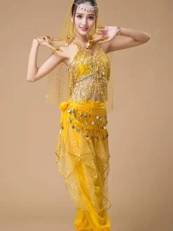 Belly Dance Costumes Sequin Fringe Rose Polka Dot Belly Dancer Tulle Belly Dance Wear For Women