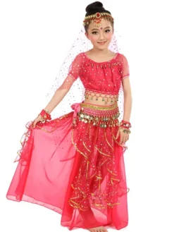 Belly Dance Costume Yellow Chiffon Sleeveless Indian Bollywood Dancing Costumes