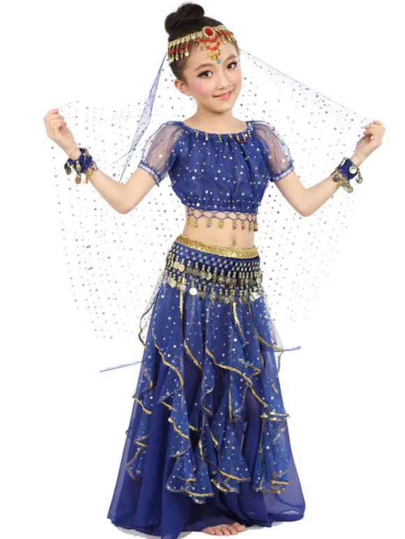 Belly Dance Costume Yellow Chiffon Sleeveless Indian Bollywood Dancing Costumes