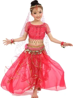 Belly Dance Costume Yellow Chiffon Sleeveless Indian Bollywood Dancing Costumes