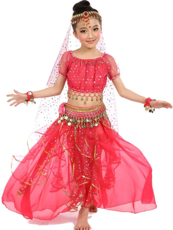 Belly Dance Costume Yellow Chiffon Sleeveless Indian Bollywood Dancing Costumes