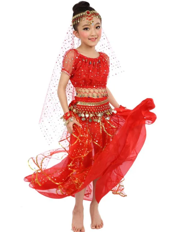 Belly Dance Costume Yellow Chiffon Sleeveless Indian Bollywood Dancing Costumes