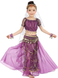 Belly Dance Costume Yellow Chiffon Sleeveless Indian Bollywood Dancing Costumes