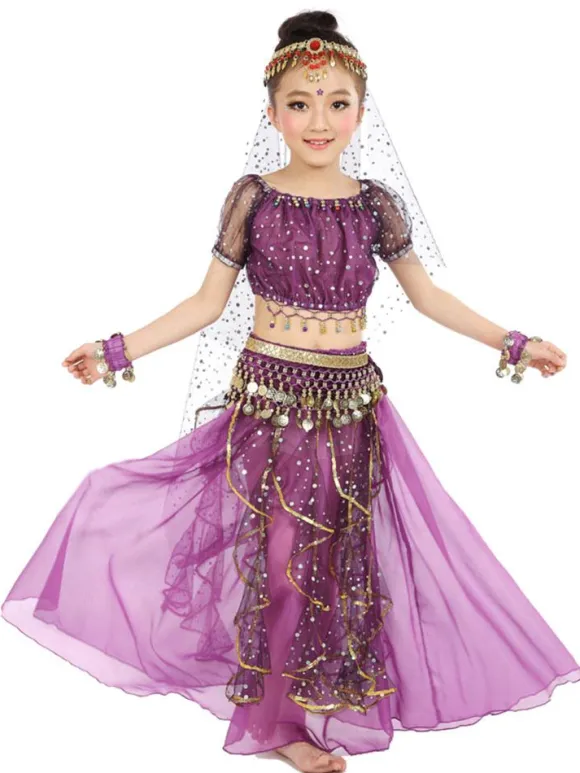 Belly Dance Costume Yellow Chiffon Sleeveless Indian Bollywood Dancing Costumes
