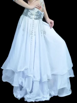 Belly Dance Long Skirt Ruffle Layered Women Dancing Wear Belt Not Included