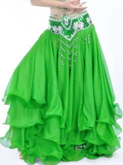 Belly Dance Long Skirt Ruffle Layered Women Dancing Wear Belt Not Included
