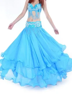 Belly Dance Long Skirt Ruffle Layered Women Dancing Wear Belt Not Included