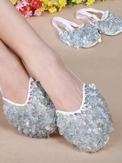Belly Dance Slippers Shoes Bling Bling Silver Dance Footwear For Adult