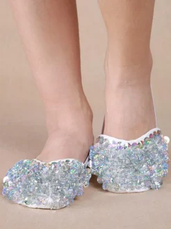 Belly Dance Slippers Shoes Bling Bling Silver Dance Footwear For Adult