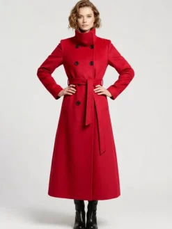 Belted Long Woolen coat with Double-breasted and high collar For Women 2026
