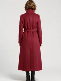Belted Long Woolen coat with Double-breasted and high collar For Women 2026