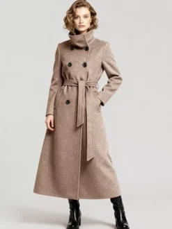 Belted Long Woolen coat with Double-breasted and high collar For Women 2026