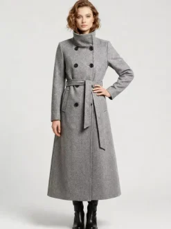 Belted Long Woolen coat with Double-breasted and high collar For Women 2026