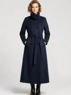 Belted Long Woolen coat with Double-breasted and high collar For Women 2026