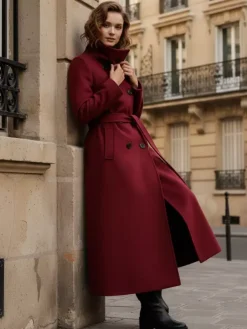 Belted Long Woolen coat with Double-breasted and high collar For Women 2026