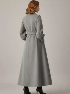 Belted Double-Breasted Woolen Full-Length Coat With Balloon Sleeves For Women 2026