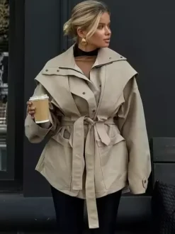 Belted Safari Jacket Khaki Coat For Women 2026