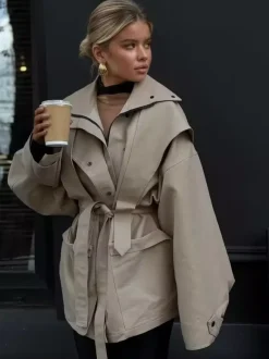 Belted Safari Jacket Khaki Coat For Women 2026