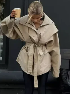 Belted Safari Jacket Khaki Coat For Women 2026